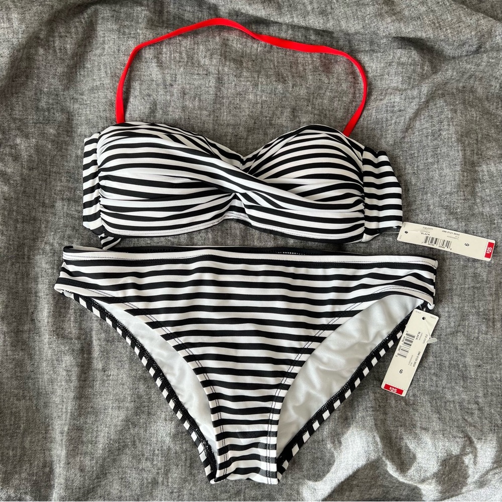 Black White Striped Swim Sets, Swimwear, Swimsuits